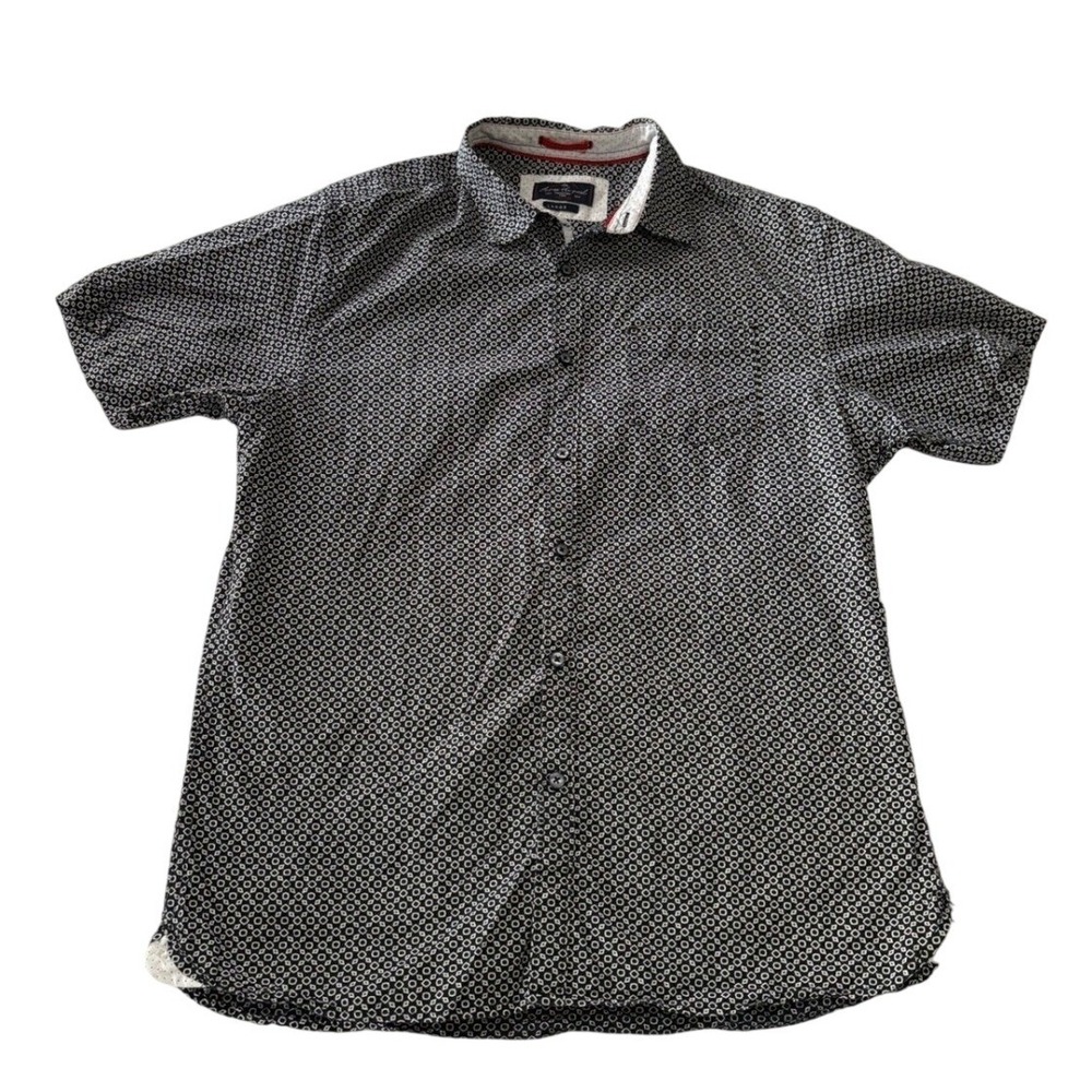 Across The Pond Signature Men's Large Button Down Shirt Blue Geometric Print SS